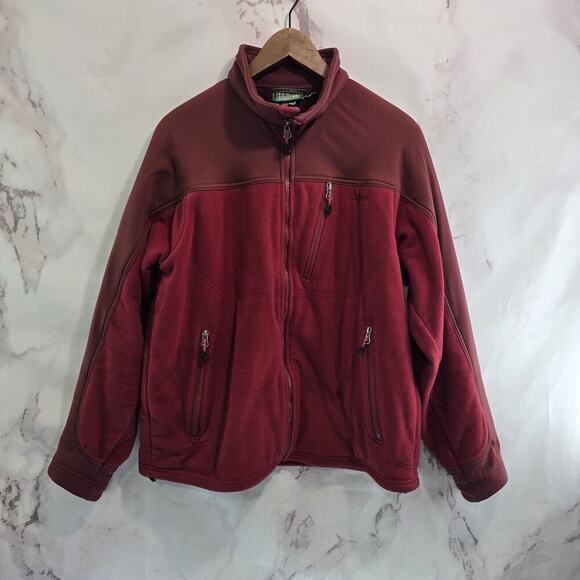 LL Bean Jacket Mens Medium Red Fleece Full Zip Nylon Panel Heavyweight Vintage - Picture 1 of 11